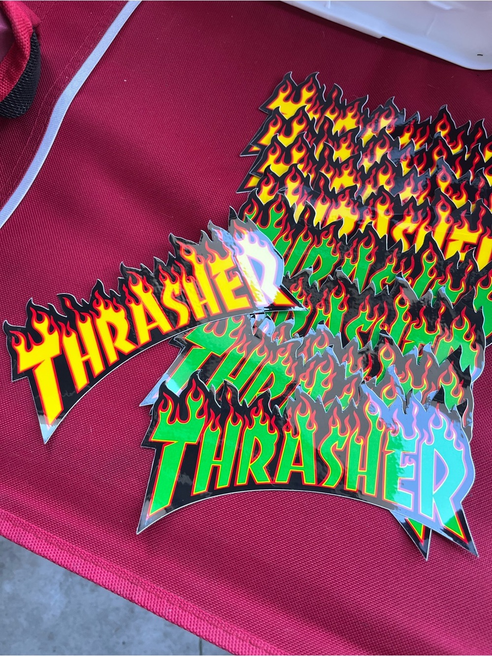 Thrasher Flame Logo skateboard Stickers - Yellow, Red & Green